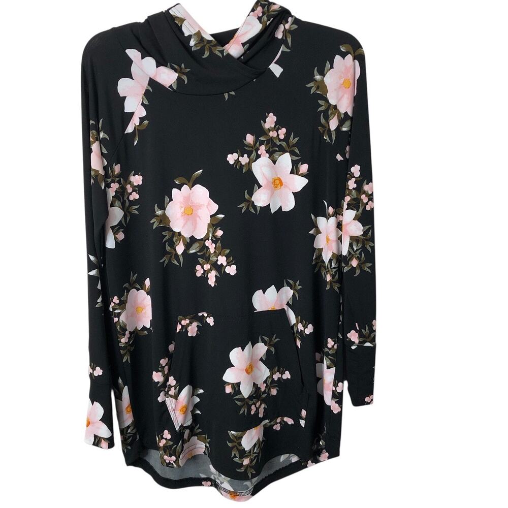 LuLaRoe Women's Black Floral Long Sleeve Hooded Pullover Size Medium